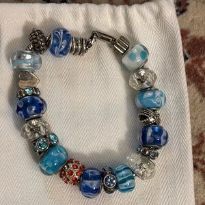 Vintage Blue Glass Charm Bracelet